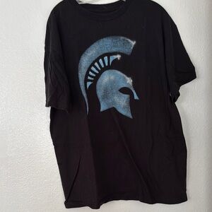 Black Graphic Tee with Blue Spartan Design